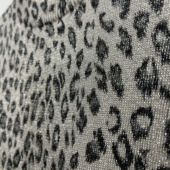VINTAGE Kathie Lee LARGE Gray Cheetah Knit Sweatshirt Top Sleeveless Mock Neck - Picture 4 of 8